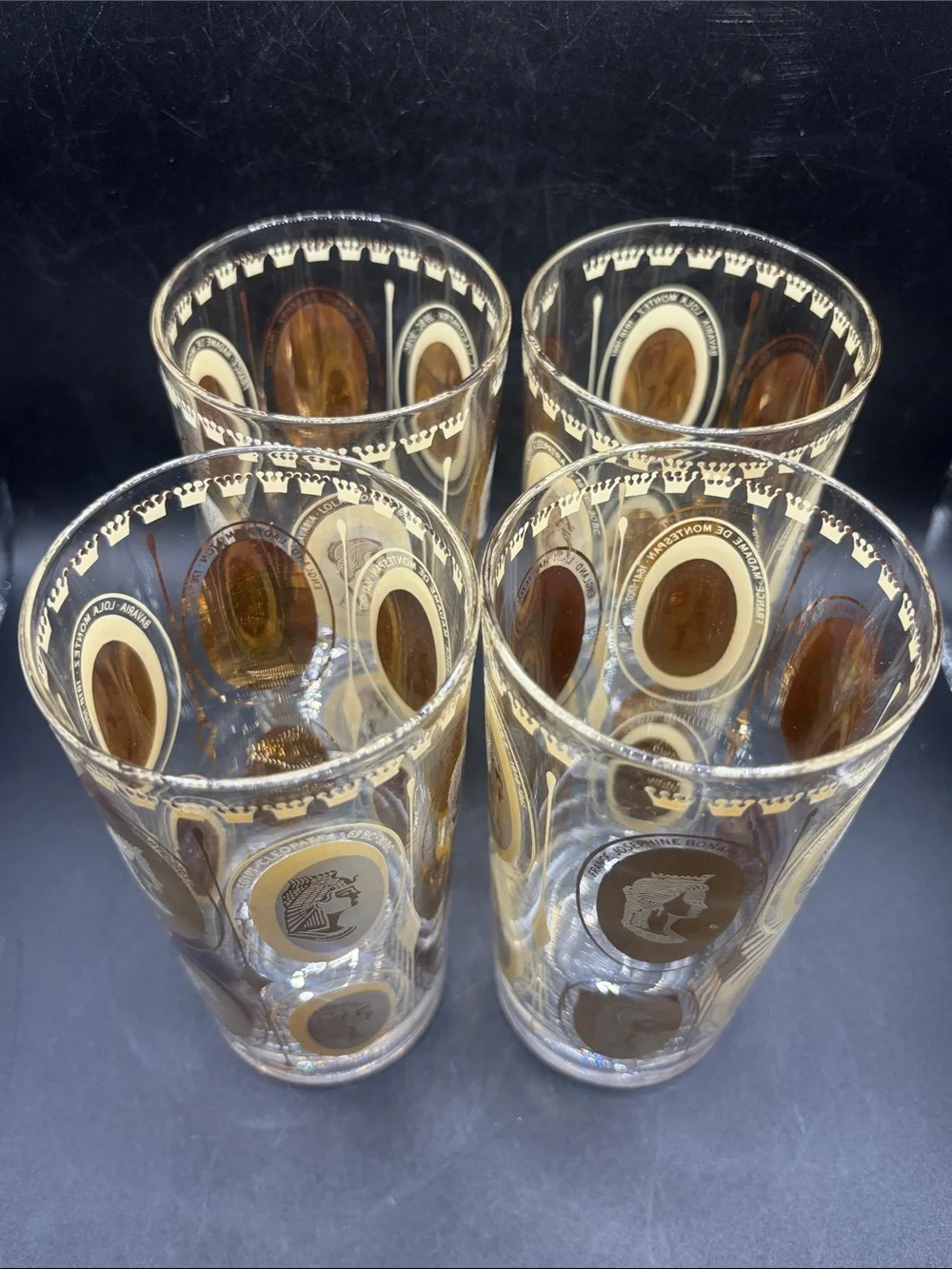 Set 4 Vintage Mid-Century Modern Courtesan / Royal Ladies Highball Glasses Cups